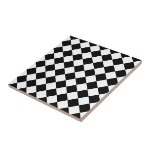 Black And White Chequerboard Chequered Flag Design Ceramic Tile