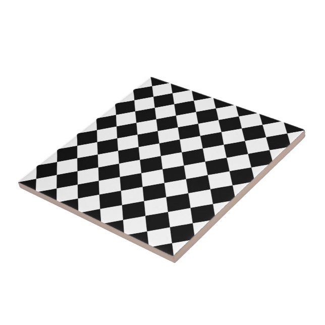 Black And White Chequerboard Chequered Flag Design Ceramic Tile (Side)