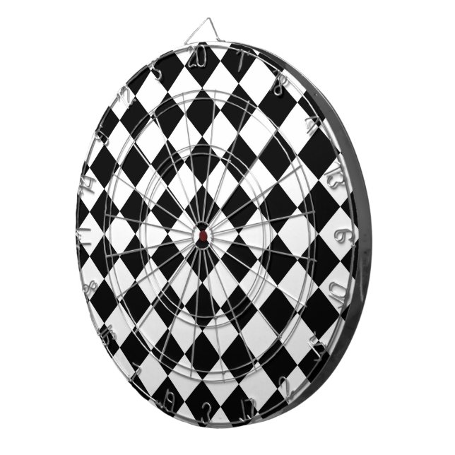Black And White Chequerboard Chequered Flag Design Dartboard (Front Right)
