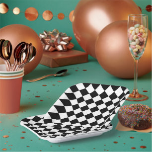 Black And White Chequerboard Chequered Flag Design Paper Plate