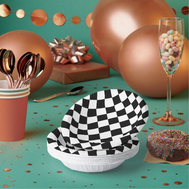 Black And White Chequerboard Chequered Flag Design Paper Plate (Multi)