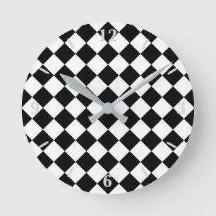 Black And White Chequerboard Chequered Flag Design Round Clock