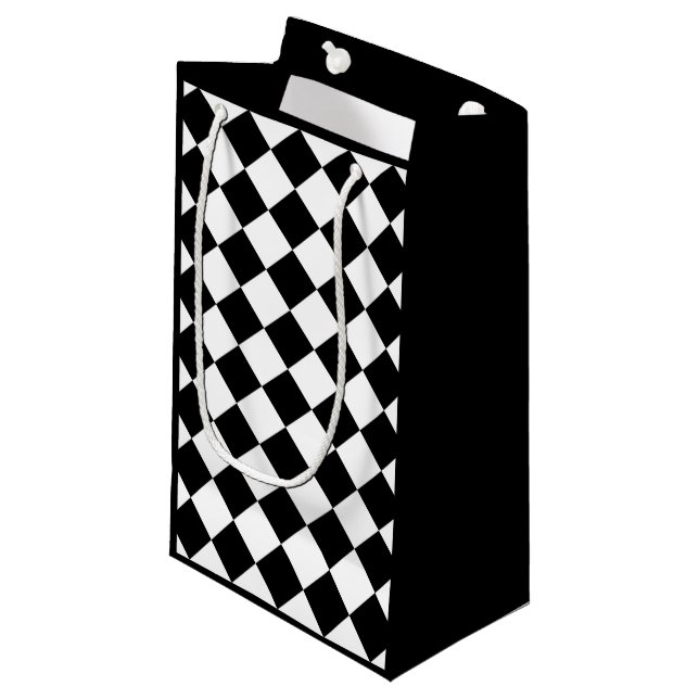 Black And White Chequerboard Chequered Flag Design Small Gift Bag (Front Angled)