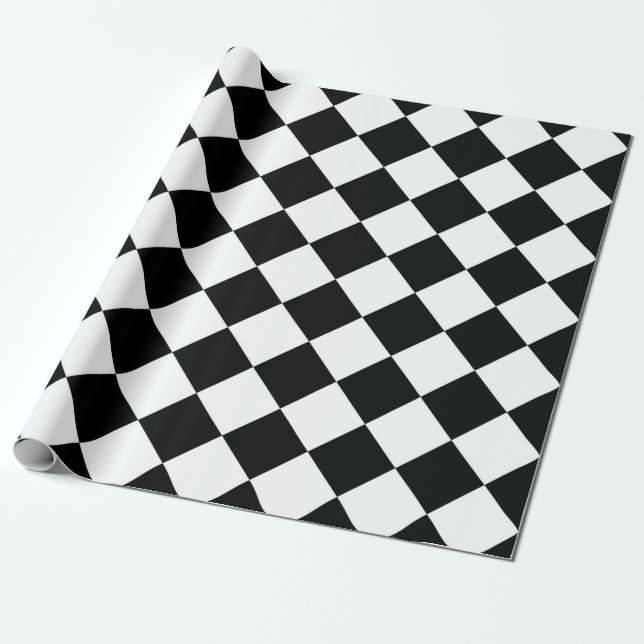 Black And White Chequerboard Chequered Flag Design Wrapping Paper (Unrolled)