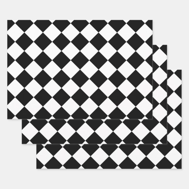 Black And White Chequerboard Chequered Flag Design Wrapping Paper Sheet (Set)
