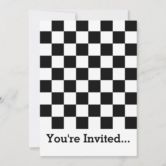 Black and White Chequerboard Chequered Flag Invitation (Front)