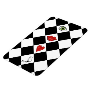 black and white chequerboard folk art lips magnet