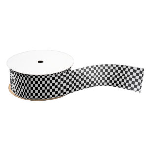 Black and White Chequerboard Grosgrain Ribbon