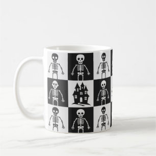 Black and White Chequerboard Halloween Coffee Mug