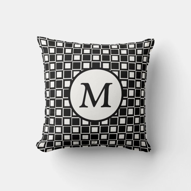 Black and White Chequerboard Monogram Cushion (Front)