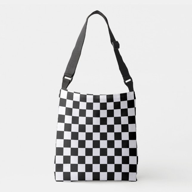 Black and White Chequerboard Pattern Crossbody Bag (Front)