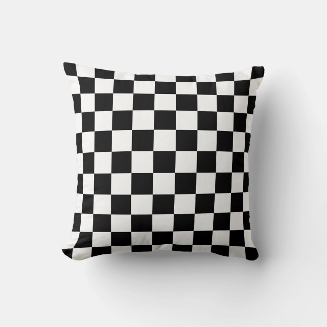 Black and White Chequerboard Pattern Cushion (Front)