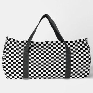 Black and White Chequerboard Pattern Duffle Bag