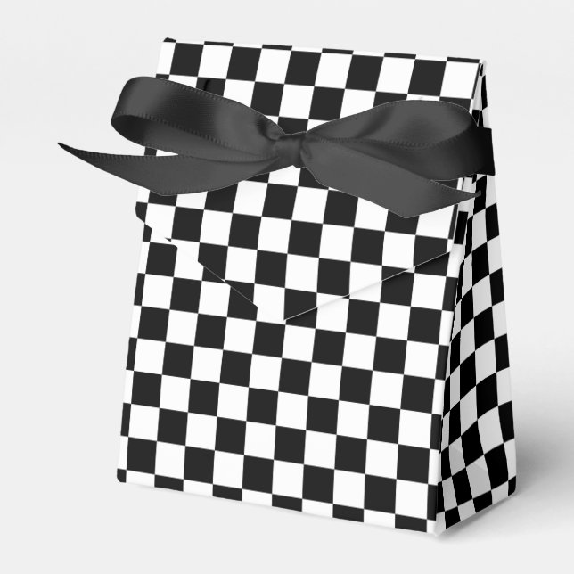 Black and White Chequerboard Pattern Favour Box (Front Side)