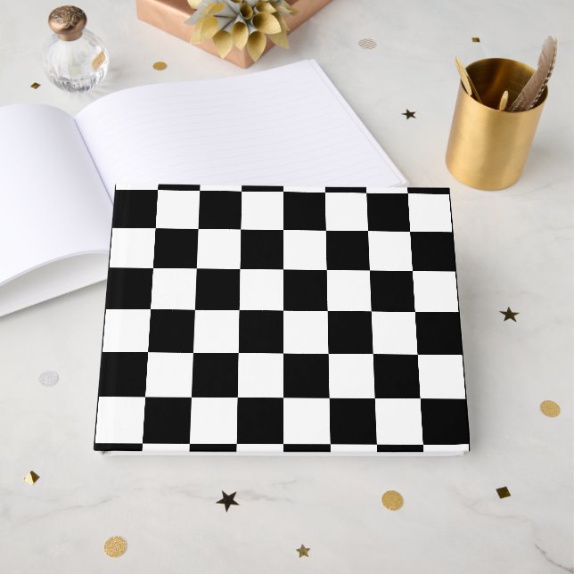Black and White Chequerboard Pattern  Guest Book (Front Open)