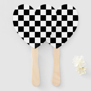 Black and White Chequerboard Pattern Hand Fan