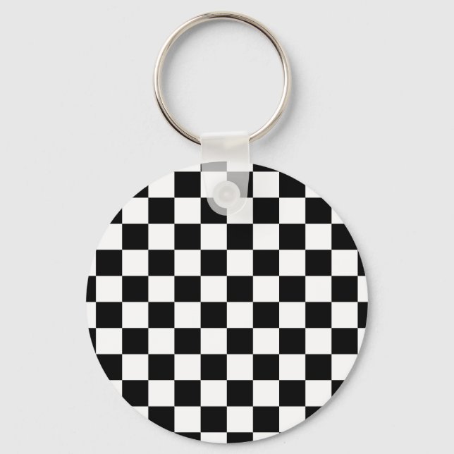 Black and White Chequerboard Pattern Key Ring (Front)