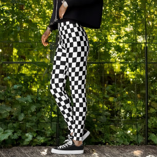 Black and White Chequerboard Pattern Leggings