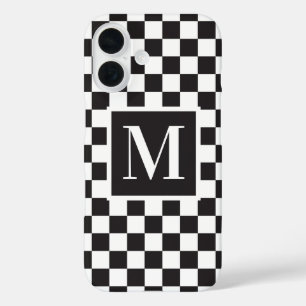 Black And White Chequerboard Pattern Monogram iPhone 16 Case