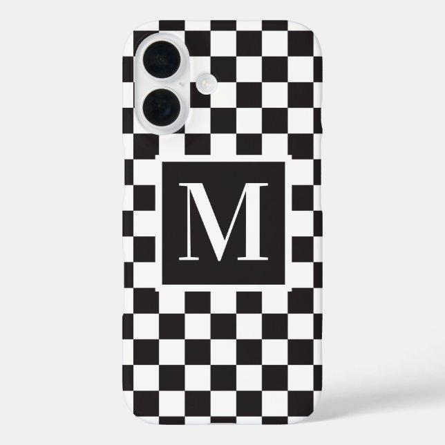 Black And White Chequerboard Pattern Monogram Case-Mate iPhone Case (Back)