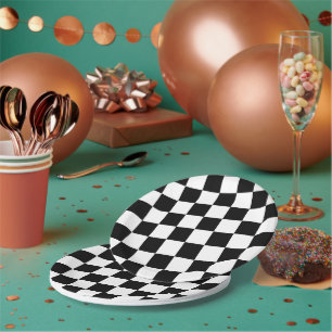 Black and White Chequerboard Pattern Paper Plate