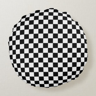 Black and White Chequerboard pattern Round Cushion