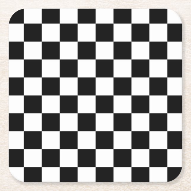 Black and White Chequerboard pattern Square Paper Coaster (Front)