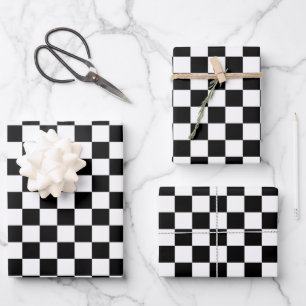 Black and white chequerboard pattern  wrapping paper sheet