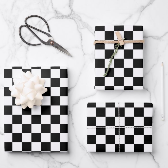 Black and white chequerboard pattern  wrapping paper sheet (Front)