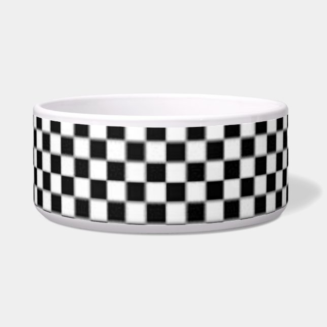 Black and White Chequerboard Pet Bowl (Front)