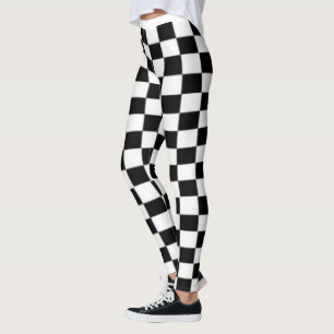 black and white chequerboard print leggings