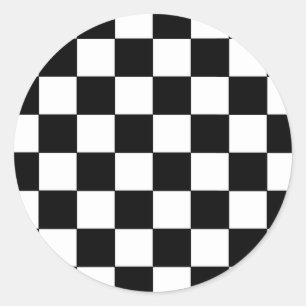 Black and White Chequerboard Retro Hipster Classic Round Sticker