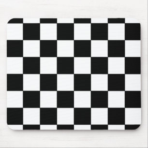 Black and White Chequerboard Retro Hipster Mouse Pad