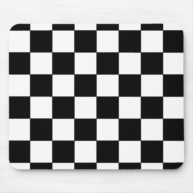 Black and White Chequerboard Retro Hipster Mouse Pad (Front)