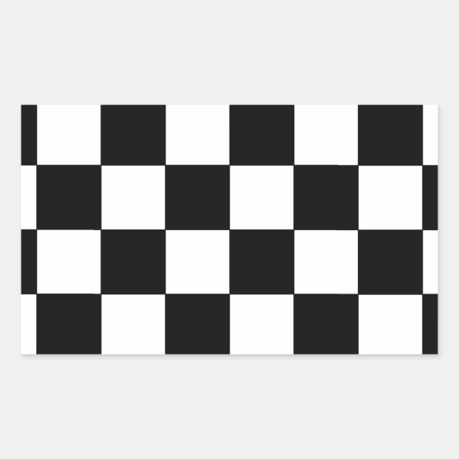 Black and White Chequerboard Retro Hipster Rectangular Sticker (Front)