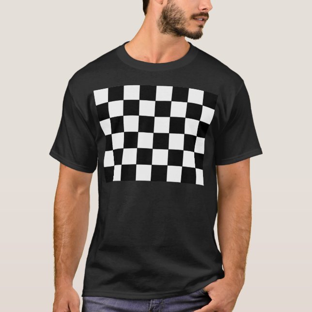 Black and White Chequerboard Retro Hipster T-Shirt (Front)