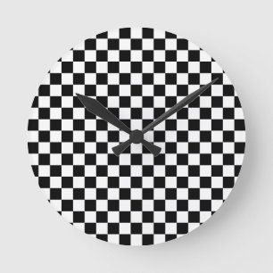 Black and White Chequerboard Round Clock