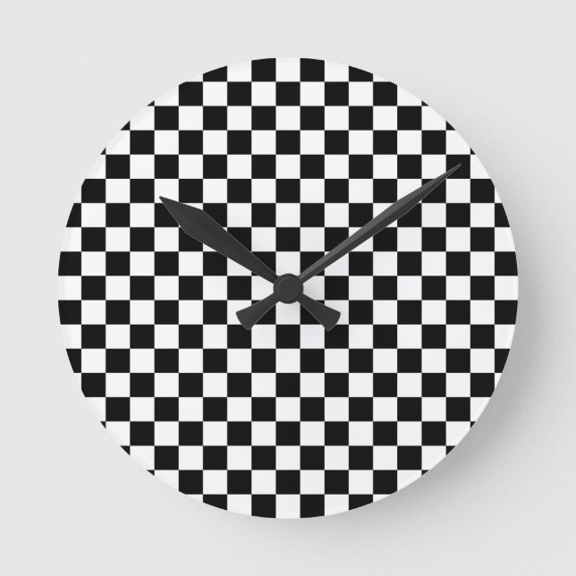 Black and White Chequerboard Round Clock (Front)
