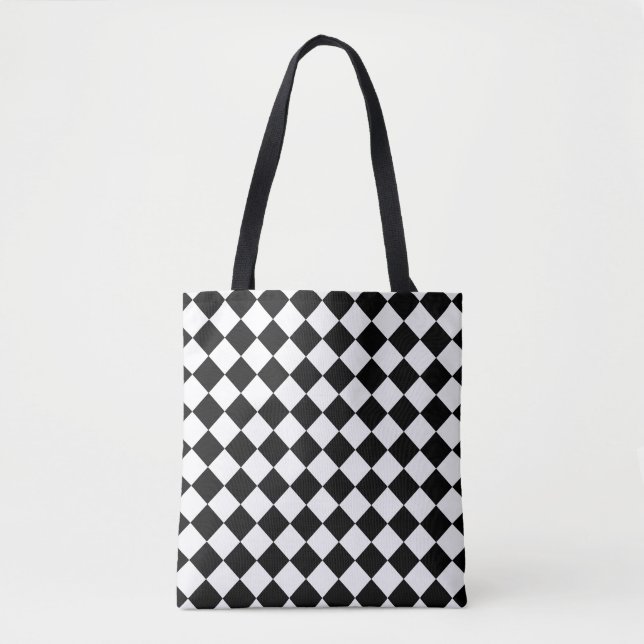Black and White Chequerboard Tote Bag (Front)