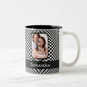 Black and white chequerboard Two-Tone coffee mug