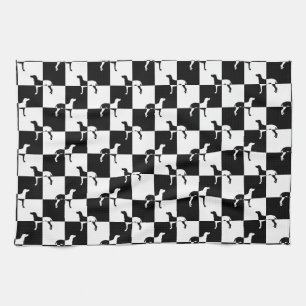 Black and White Chequerboard Weimaraner Tea Towel