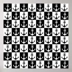 Black and White Chequered Anchor Poster