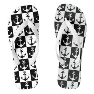 Black and White Chequered Anchor Thongs