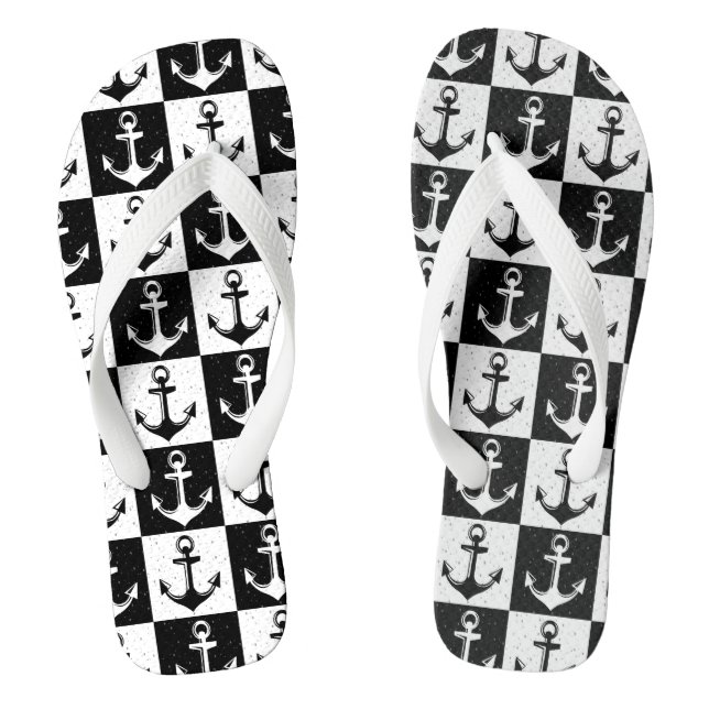 Black and White Chequered Anchor Thongs (Footbed)