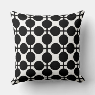 Black and white chequered and polka dot pattern re cushion