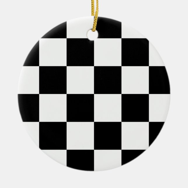 Black and White Chequered Auto Racing Flag Ceramic Ornament (Front)