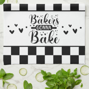 Black and White Chequered Baker's Gonna Bake Tea Towel