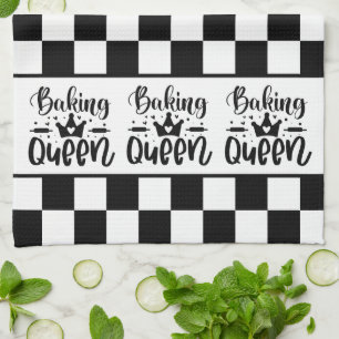 Black and White Chequered Baking Queen Tea Towel
