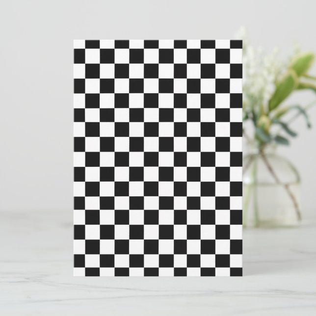 Black and White Chequered Birthday Party Invitation (Standing Front)