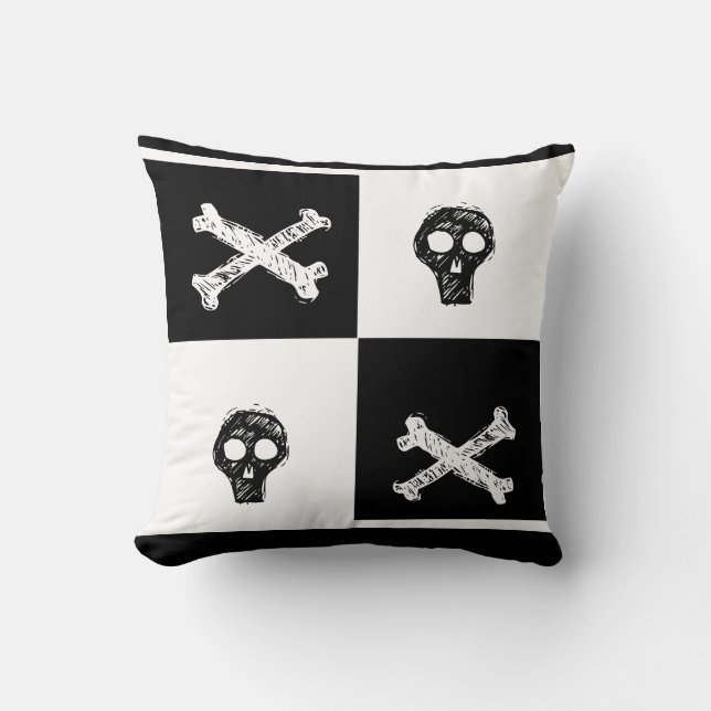 black and white chequered board  pattern cushion (Front)